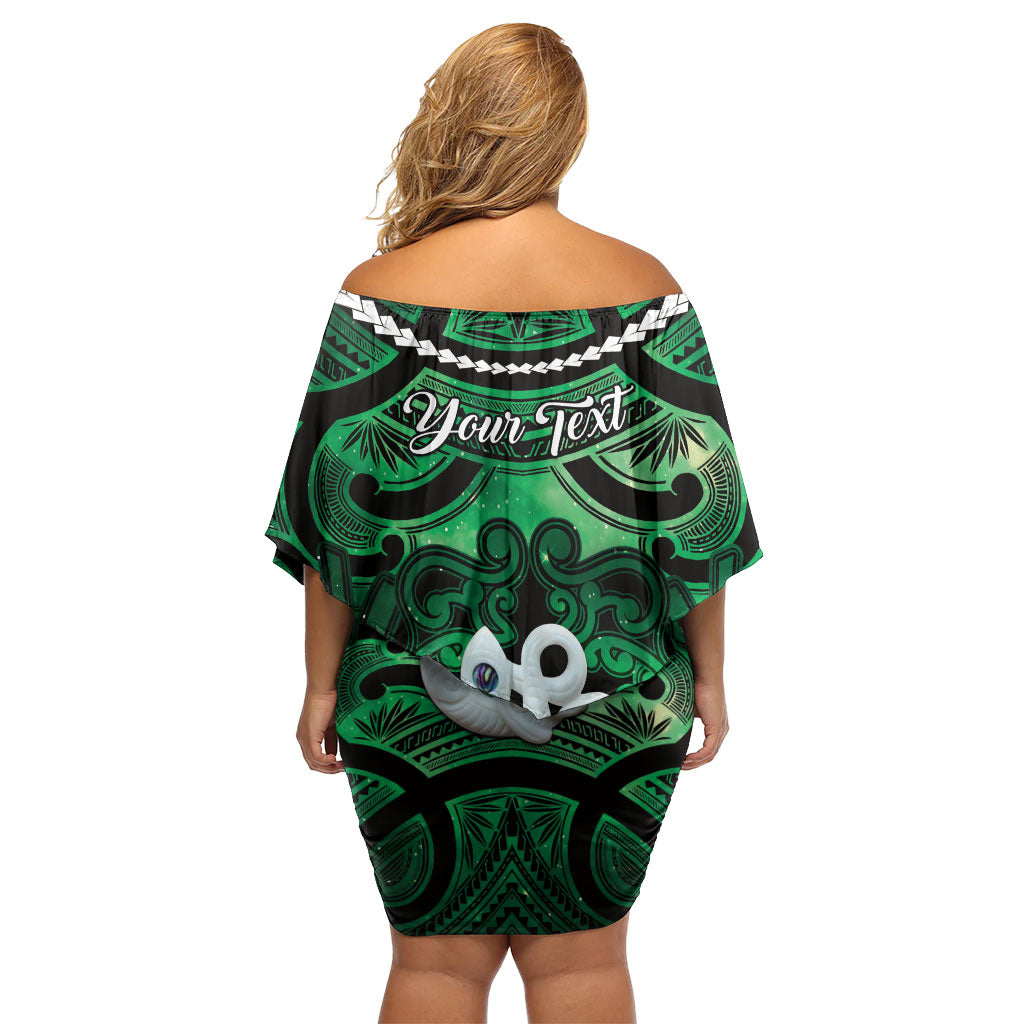Personalised Maori Matariki Manaia Kakariki Family Matching Off Shoulder Short Dress and Hawaiian Shirt Maori Kowhaiwhai Pattern Galaxy