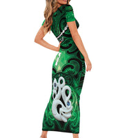 Personalised Maori Matariki Manaia Kakariki Family Matching Short Sleeve Bodycon Dress and Hawaiian Shirt Maori Kowhaiwhai Pattern Galaxy