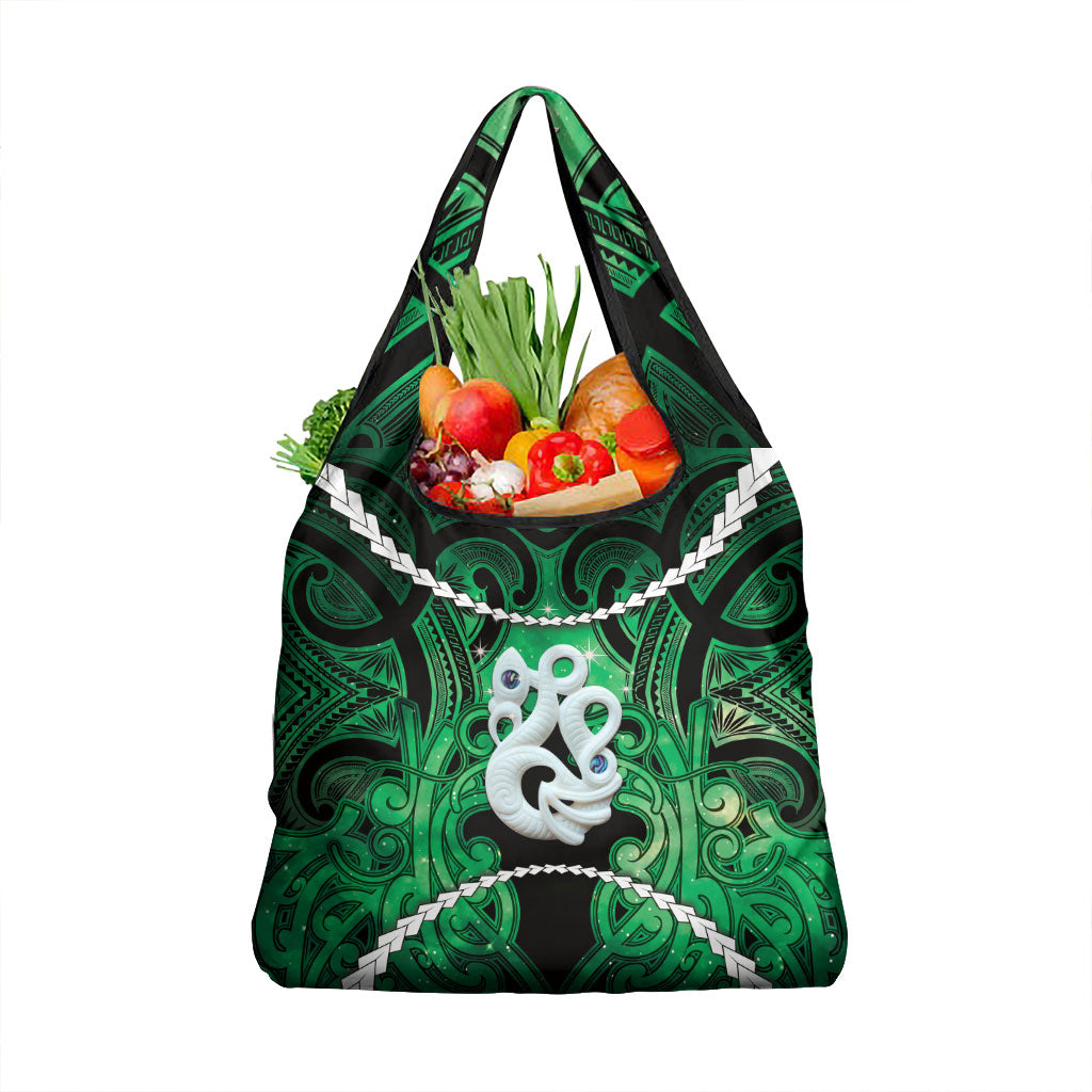Maori Matariki Manaia Kakariki Grocery Bag Maori Kowhaiwhai Pattern Galaxy