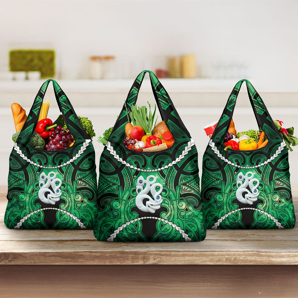 Maori Matariki Manaia Kakariki Grocery Bag Maori Kowhaiwhai Pattern Galaxy