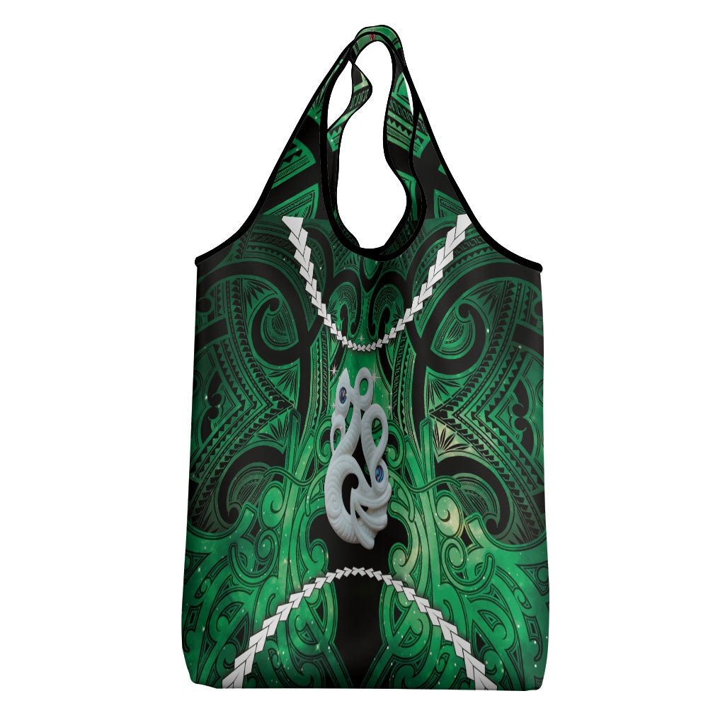 Maori Matariki Manaia Kakariki Grocery Bag Maori Kowhaiwhai Pattern Galaxy