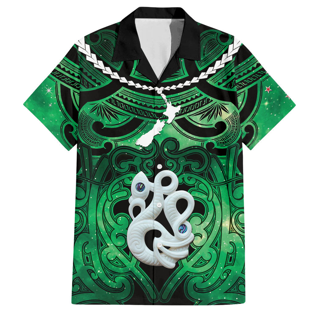 Personalised Maori Matariki Manaia Kakariki Hawaiian Shirt Maori Kowhaiwhai Pattern Galaxy LT01 Green - Polynesian Pride