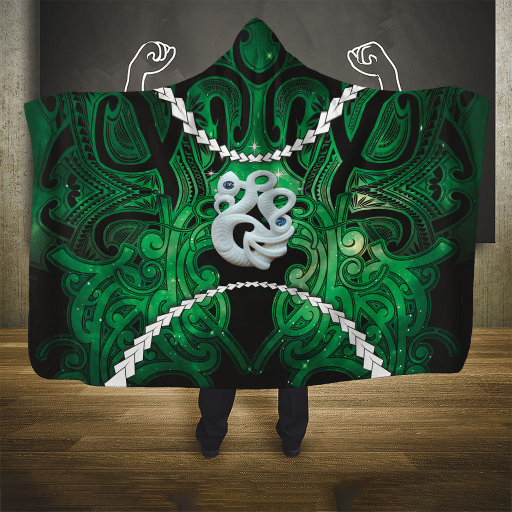 Maori Matariki Manaia Kakariki Hooded Blanket Maori Kowhaiwhai Pattern Galaxy LT01 - Polynesian Pride