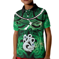 Personalised Maori Matariki Manaia Kakariki Kid Polo Shirt Maori Kowhaiwhai Pattern Galaxy LT01 Kid Green - Polynesian Pride