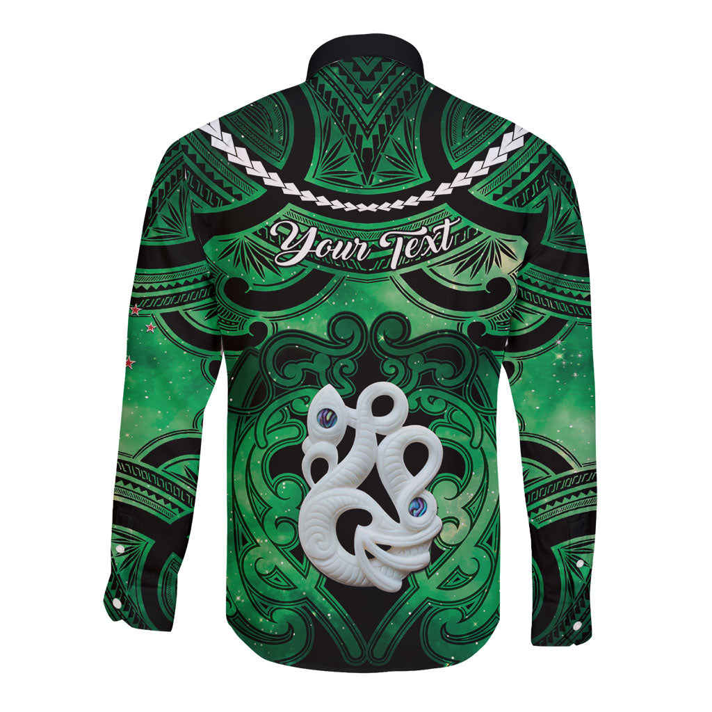 Personalised Maori Matariki Manaia Kakariki Long Sleeve Button Shirt Maori Kowhaiwhai Pattern Galaxy LT01 - Polynesian Pride