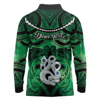 Personalised Maori Matariki Manaia Kakariki Long Sleeve Polo Shirt Maori Kowhaiwhai Pattern Galaxy LT01 - Polynesian Pride