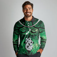 Personalised Maori Matariki Manaia Kakariki Long Sleeve Polo Shirt Maori Kowhaiwhai Pattern Galaxy LT01 - Polynesian Pride