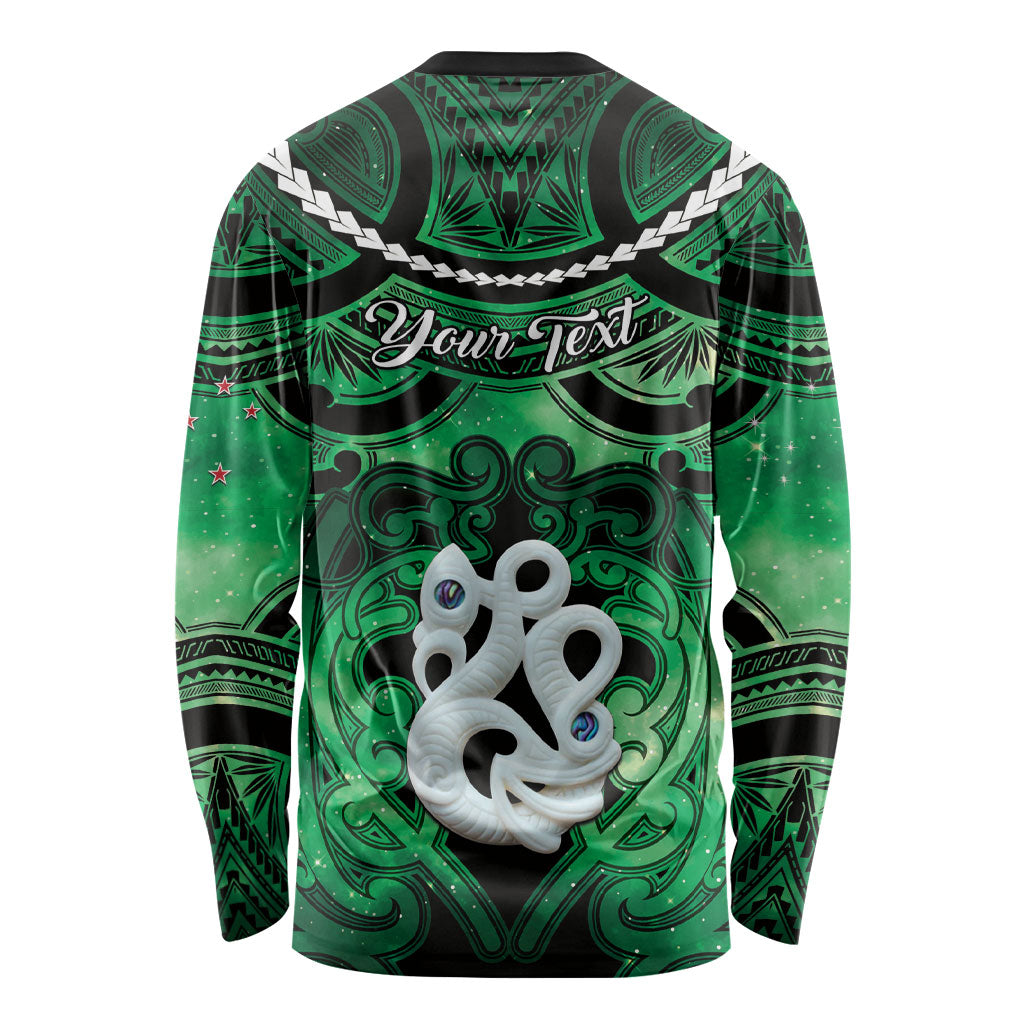 Personalised Maori Matariki Manaia Kakariki Long Sleeve Shirt Maori Kowhaiwhai Pattern Galaxy LT01 - Polynesian Pride