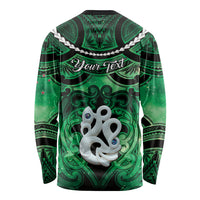 Personalised Maori Matariki Manaia Kakariki Long Sleeve Shirt Maori Kowhaiwhai Pattern Galaxy LT01 - Polynesian Pride