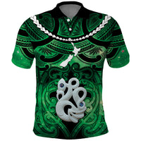 Personalised Maori Matariki Manaia Kakariki Polo Shirt Maori Kowhaiwhai Pattern Galaxy LT01 Green - Polynesian Pride
