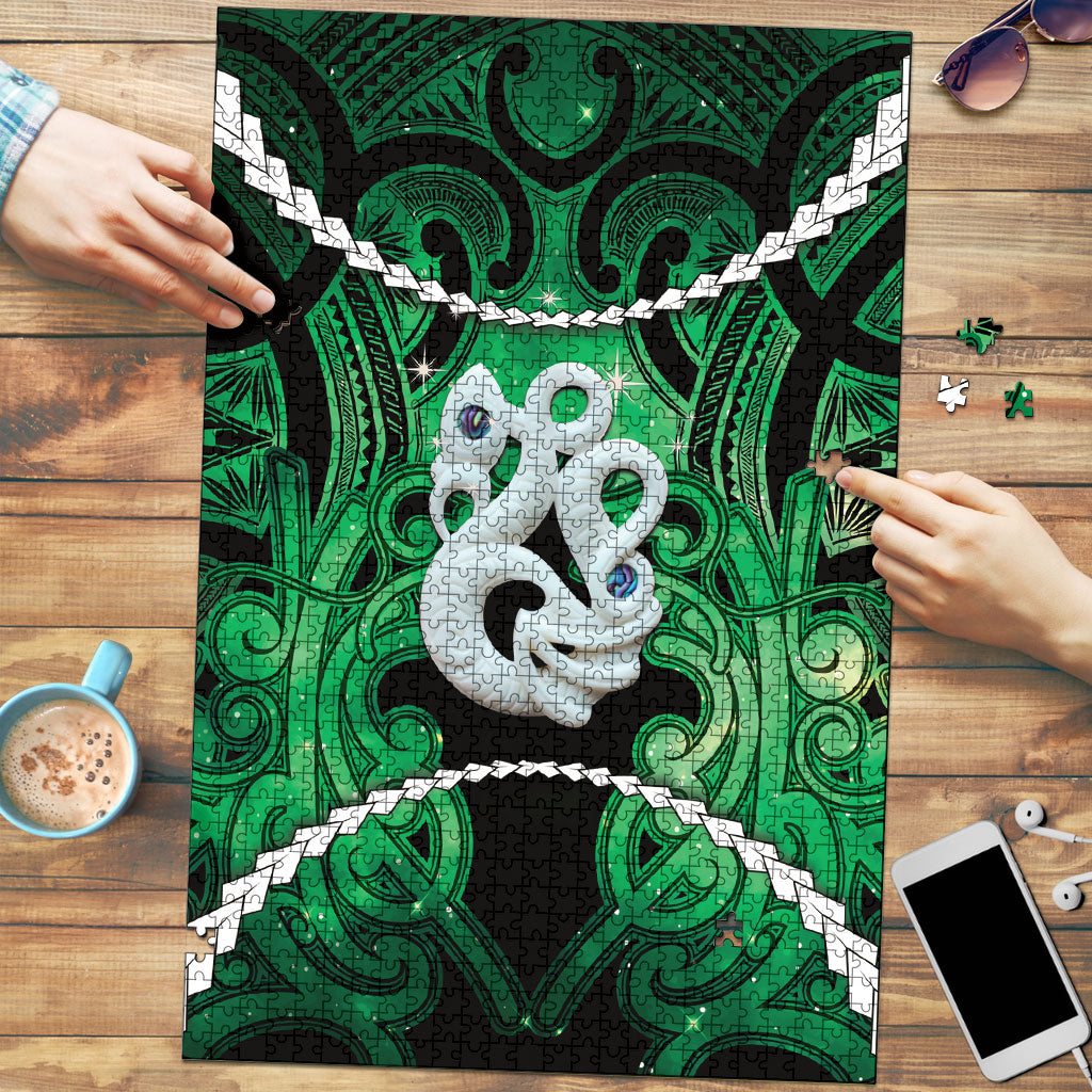 Maori Matariki Manaia Kakariki Puzzle Maori Kowhaiwhai Pattern Galaxy LT01 Green - Polynesian Pride