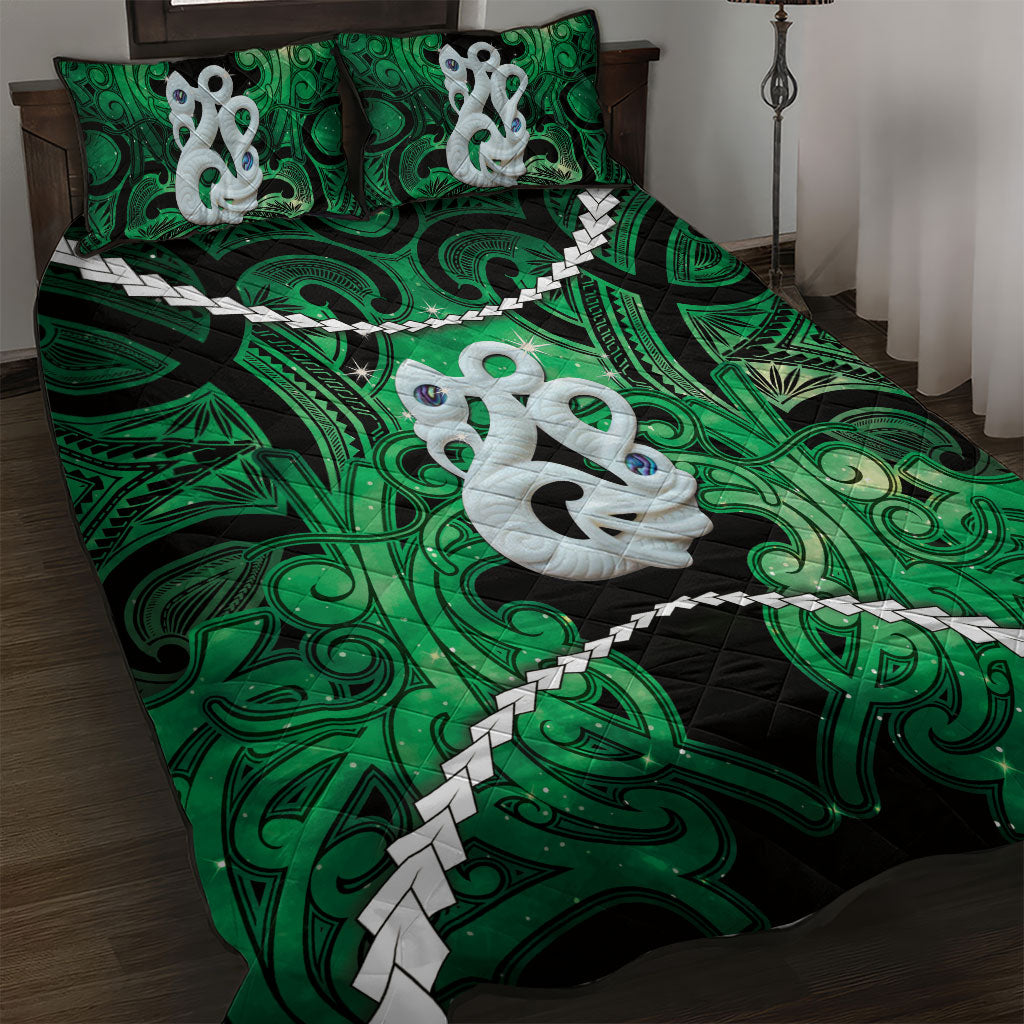 Maori Matariki Manaia Kakariki Quilt Bed Set Maori Kowhaiwhai Pattern Galaxy LT01 Green - Polynesian Pride