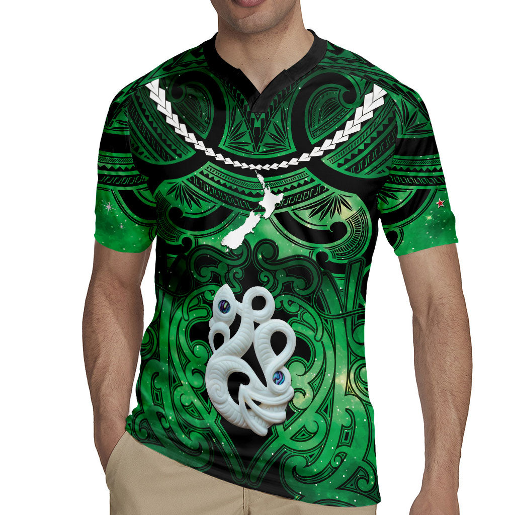 Personalised Maori Matariki Manaia Kakariki Rugby Jersey Maori Kowhaiwhai Pattern Galaxy LT01 - Polynesian Pride