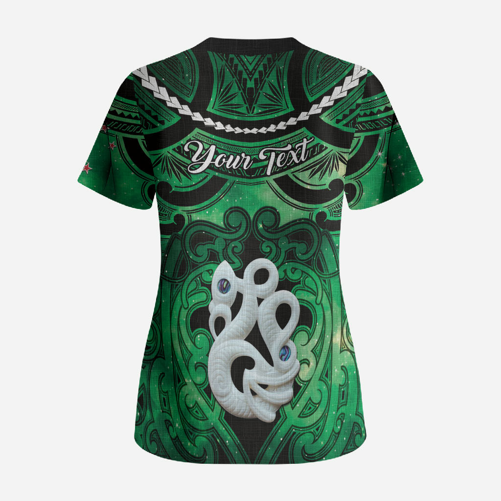 Personalised Maori Matariki Manaia Kakariki Scrub Top Maori Kowhaiwhai Pattern Galaxy LT01 - Polynesian Pride