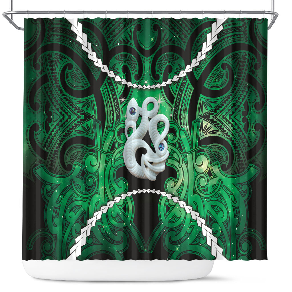 Maori Matariki Manaia Kakariki Shower Curtain Maori Kowhaiwhai Pattern Galaxy LT01 Green - Polynesian Pride