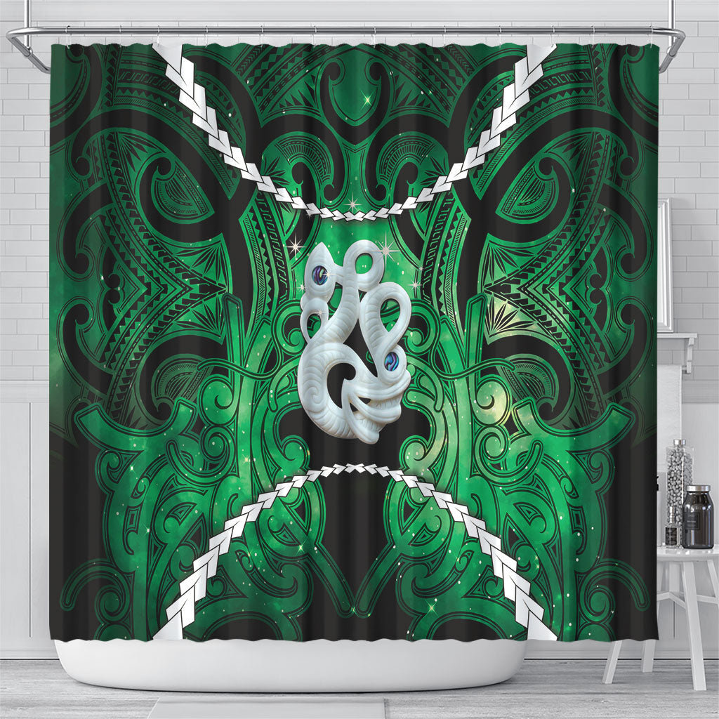 Maori Matariki Manaia Kakariki Shower Curtain Maori Kowhaiwhai Pattern Galaxy LT01 - Polynesian Pride