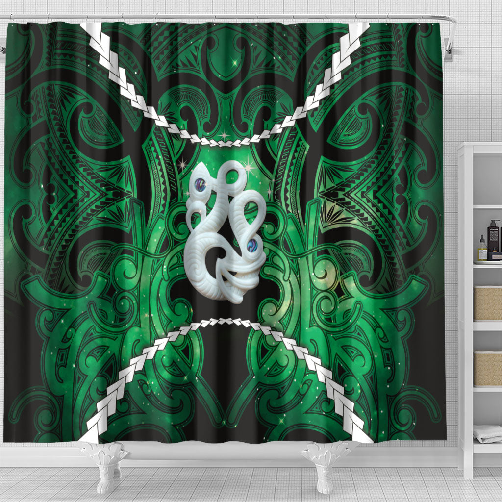 Maori Matariki Manaia Kakariki Shower Curtain Maori Kowhaiwhai Pattern Galaxy LT01 - Polynesian Pride