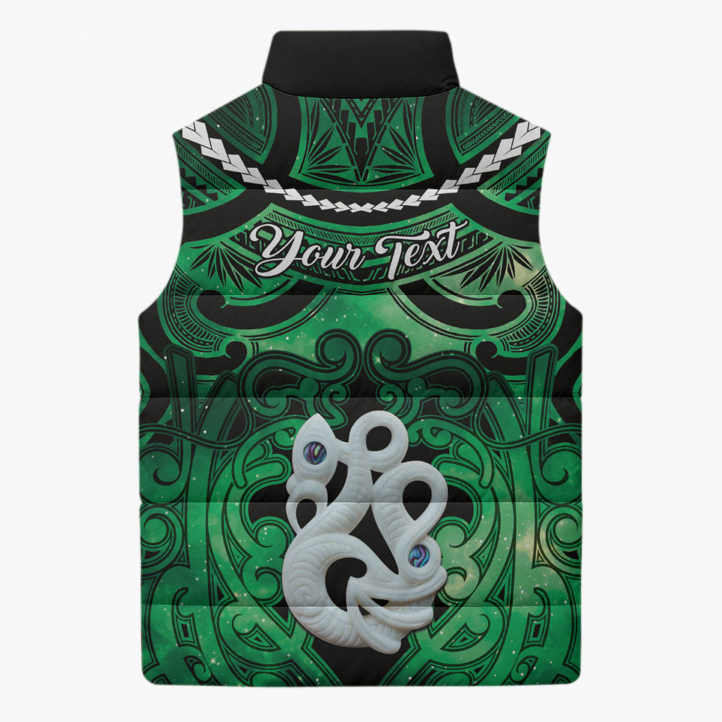 Personalised Maori Matariki Manaia Kakariki Sleeveless Puffer Jacket Maori Kowhaiwhai Pattern Galaxy LT01 - Polynesian Pride
