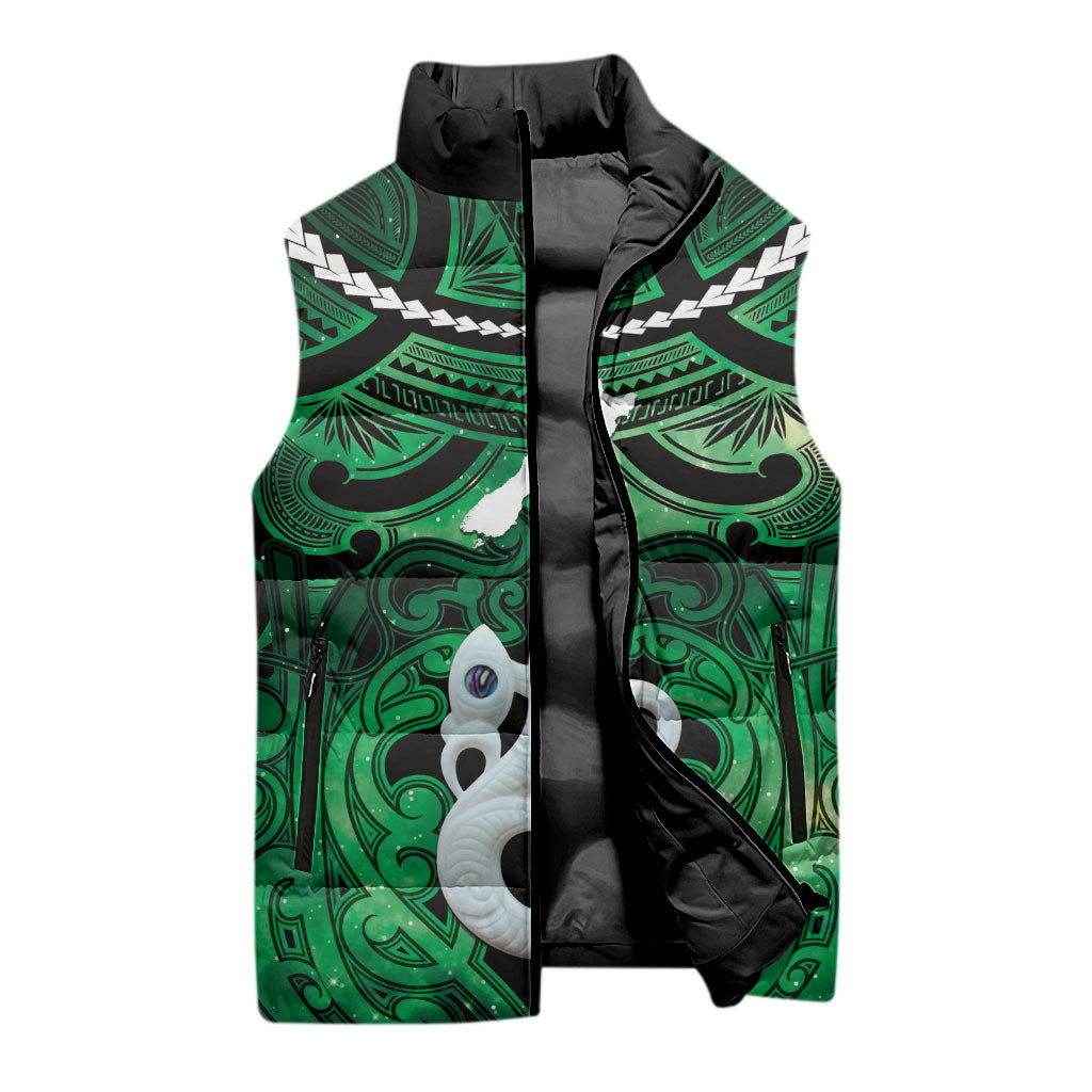 Personalised Maori Matariki Manaia Kakariki Sleeveless Puffer Jacket Maori Kowhaiwhai Pattern Galaxy LT01 - Polynesian Pride
