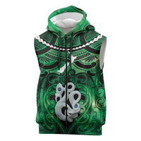 Personalised Maori Matariki Manaia Kakariki Sleeveless Zip Hoodie Maori Kowhaiwhai Pattern Galaxy LT01 Green - Polynesian Pride