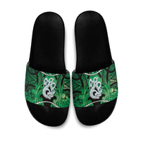 Maori Matariki Manaia Kakariki Slide Sandals Maori Kowhaiwhai Pattern Galaxy LT01 Green - Polynesian Pride