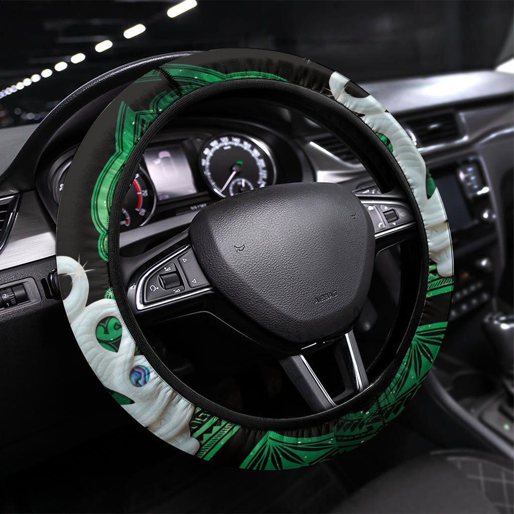 Maori Matariki Manaia Kakariki Steering Wheel Cover Maori Kowhaiwhai Pattern Galaxy LT01 Universal Fit Green - Polynesian Pride