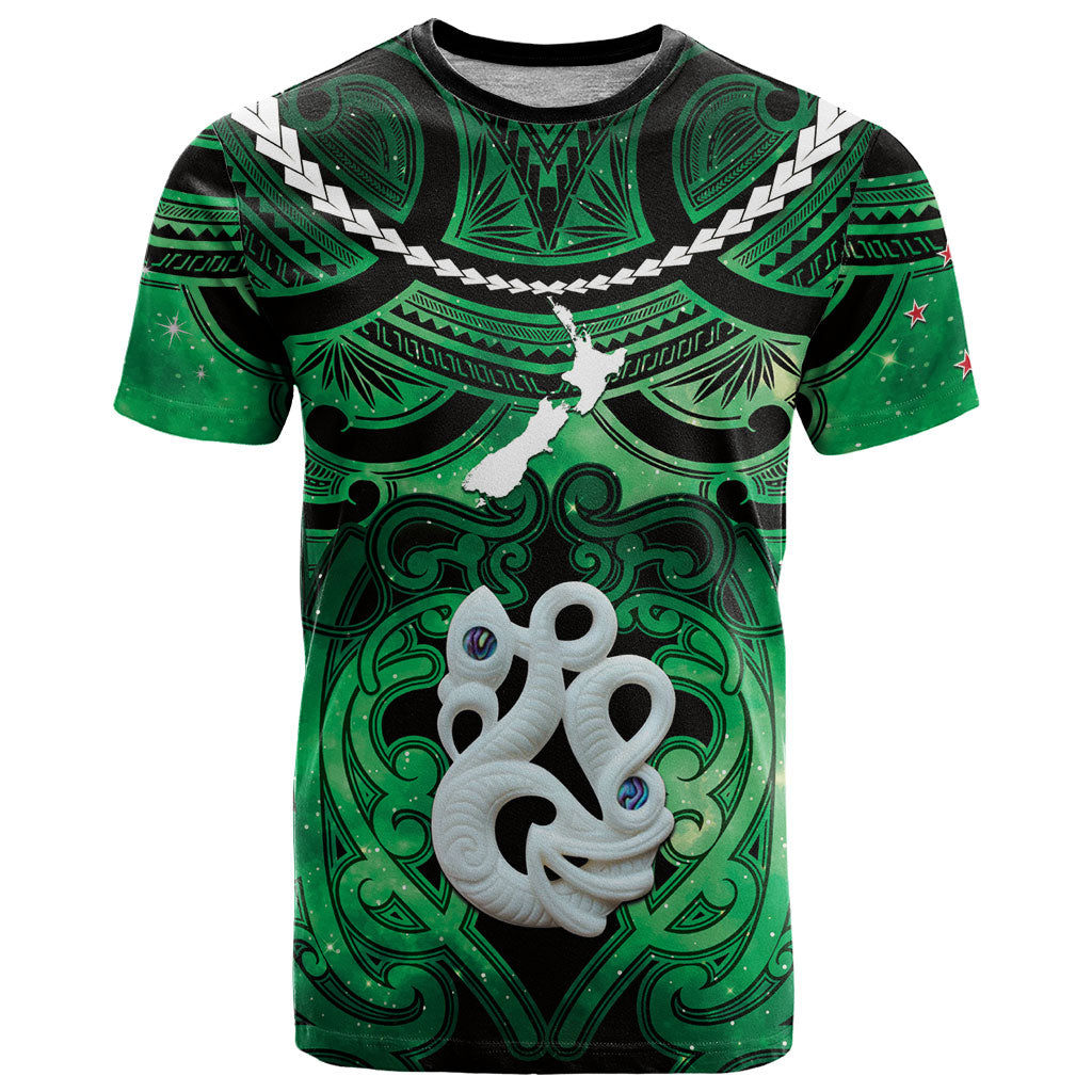 Personalised Maori Matariki Manaia Kakariki T Shirt Maori Kowhaiwhai Pattern Galaxy LT01 Green - Polynesian Pride