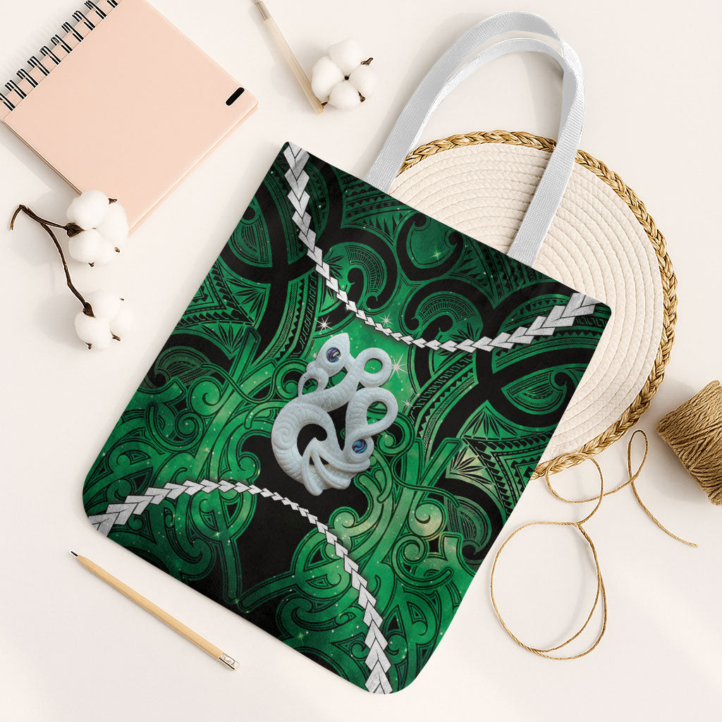 Maori Matariki Manaia Kakariki Tote Bag Maori Kowhaiwhai Pattern Galaxy LT01 White Strap One Size Green - Polynesian Pride