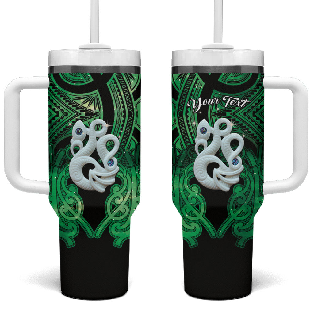 Personalised Maori Matariki Manaia Kakariki Tumbler With Handle Maori Kowhaiwhai Pattern Galaxy LT01 One Size: 40 oz Green - Polynesian Pride