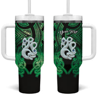 Personalised Maori Matariki Manaia Kakariki Tumbler With Handle Maori Kowhaiwhai Pattern Galaxy LT01 One Size: 40 oz Green - Polynesian Pride
