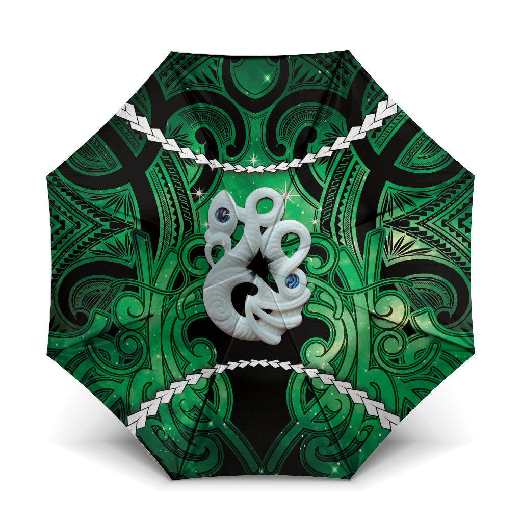 Maori Matariki Manaia Kakariki Umbrella Maori Kowhaiwhai Pattern Galaxy LT01 One Size Folded 11.42 inch Opened Diameter 37.4 inch Green - Polynesian Pride