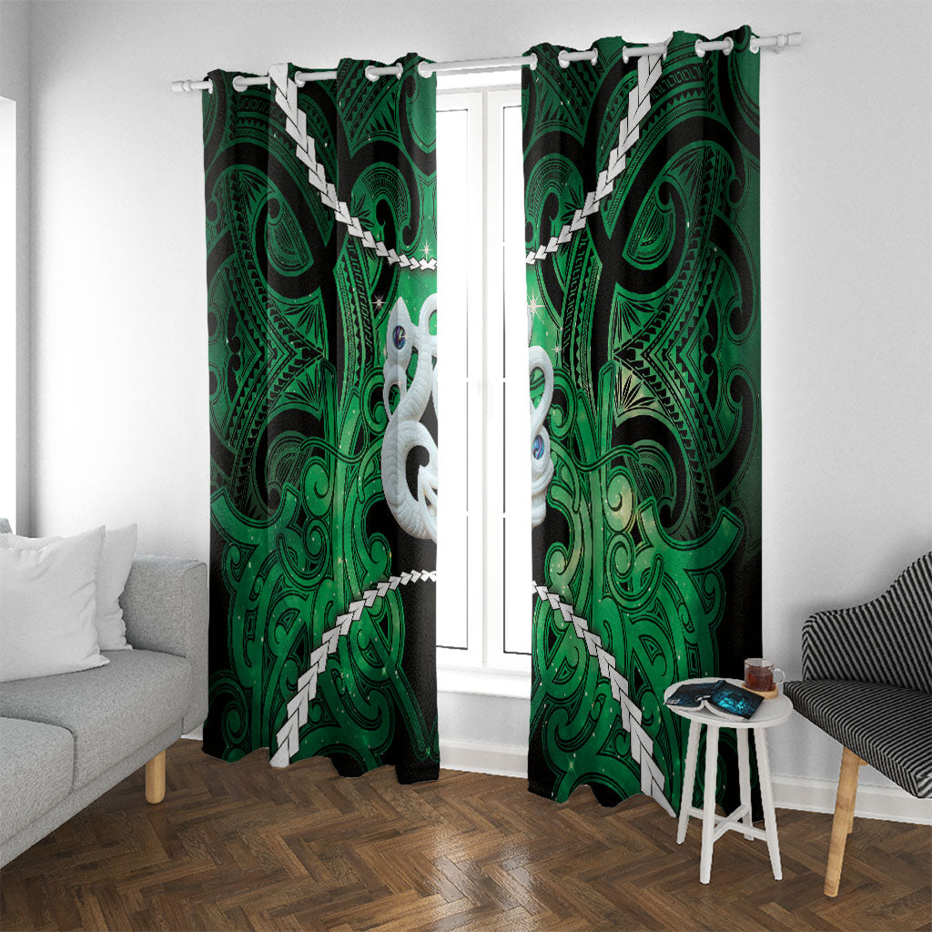 Maori Matariki Manaia Kakariki Window Curtain Maori Kowhaiwhai Pattern Galaxy LT01 With Grommets Green - Polynesian Pride