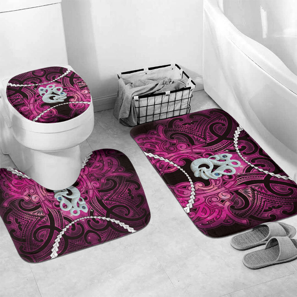 Maori Matariki Manaia Mawhero Bathroom Set Maori Kowhaiwhai Pattern Galaxy LT01 Mat Set Only (3 pcs) One Size Pink - Polynesian Pride