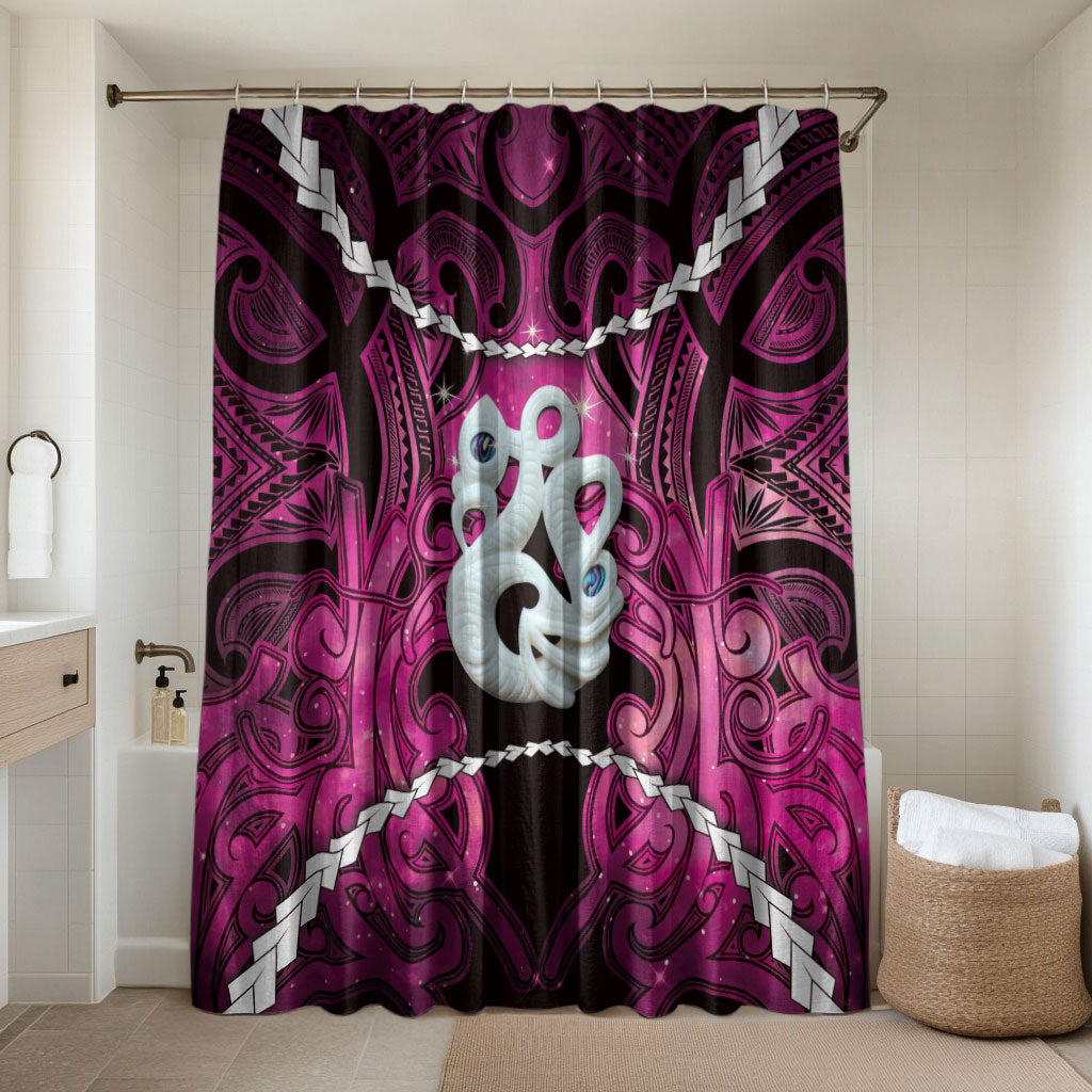 Maori Matariki Manaia Mawhero Bathroom Set Maori Kowhaiwhai Pattern Galaxy LT01 Shower Curtain Only Pink - Polynesian Pride