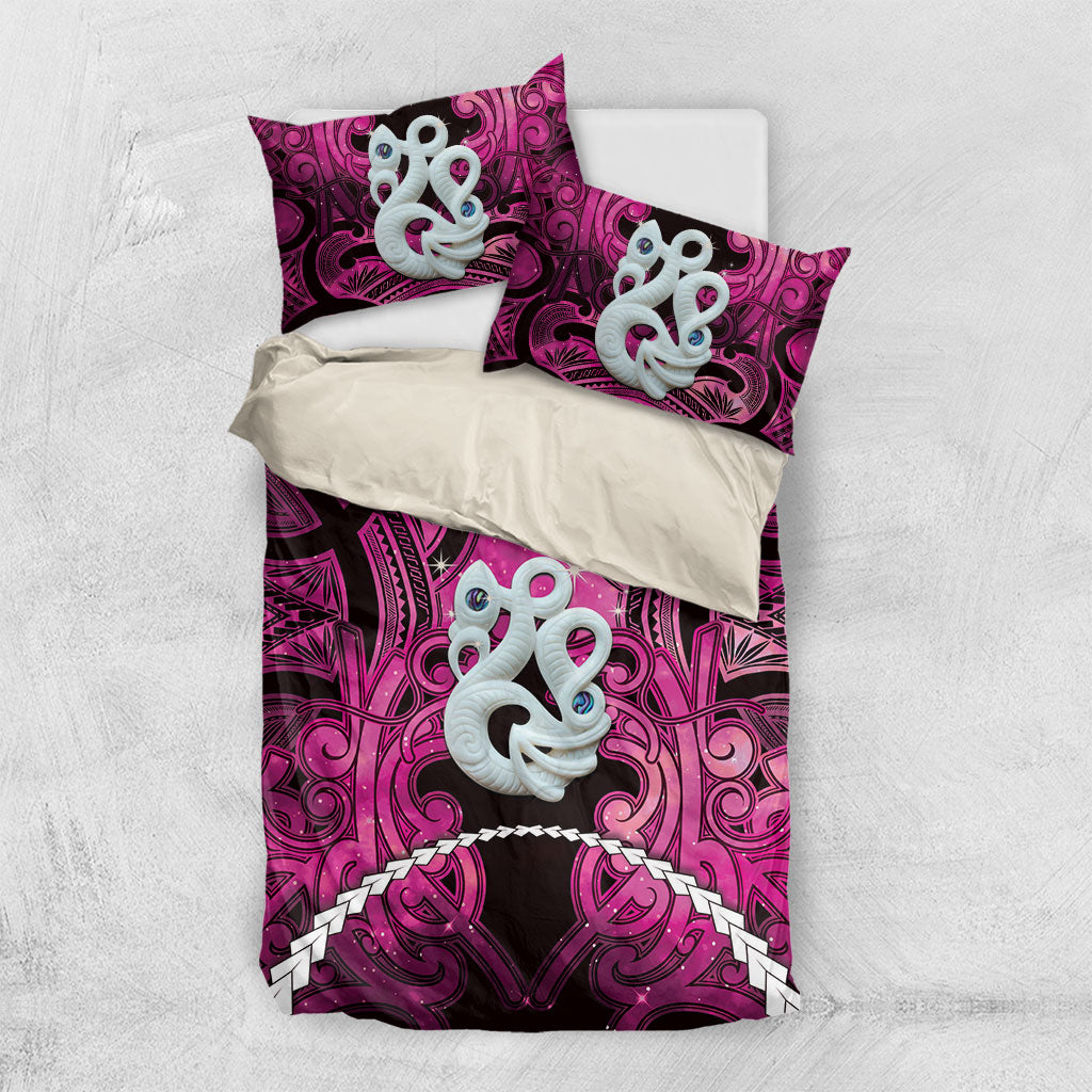 Maori Matariki Manaia Mawhero Bedding Set Maori Kowhaiwhai Pattern Galaxy LT01 US Twin 172cm x 218cm Pink - Polynesian Pride