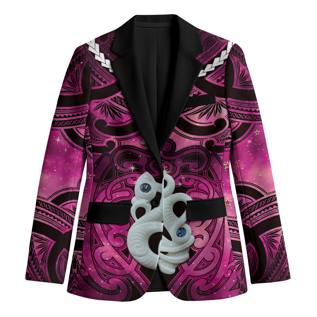 Personalised Maori Matariki Manaia Mawhero Blazer Maori Kowhaiwhai Pattern Galaxy LT01 Unisex Pink - Polynesian Pride