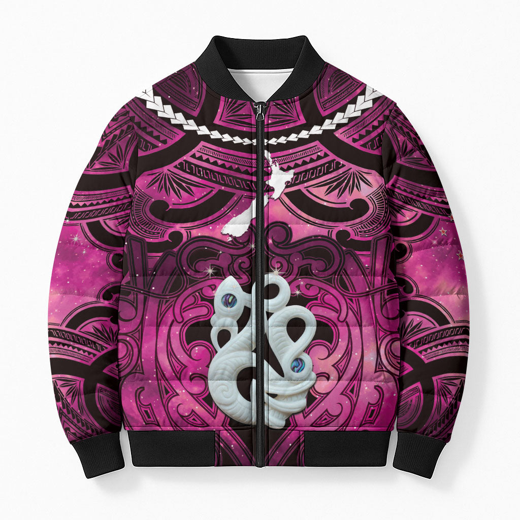 Personalised Maori Matariki Manaia Mawhero Bomber Puffer Jacket Maori Kowhaiwhai Pattern Galaxy