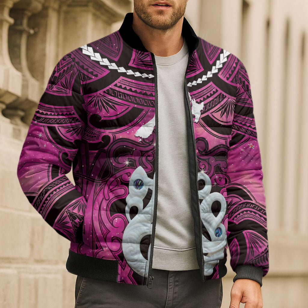 Personalised Maori Matariki Manaia Mawhero Bomber Puffer Jacket Maori Kowhaiwhai Pattern Galaxy