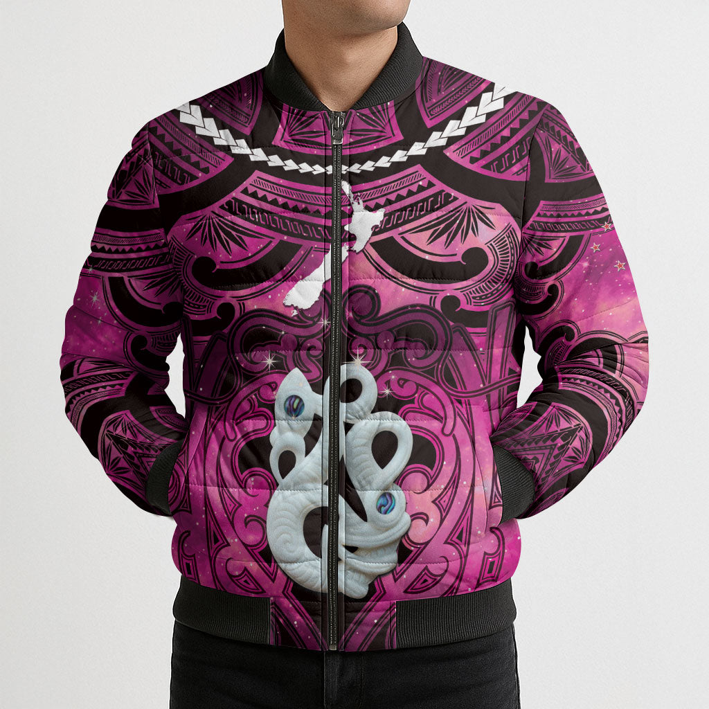 Personalised Maori Matariki Manaia Mawhero Bomber Puffer Jacket Maori Kowhaiwhai Pattern Galaxy