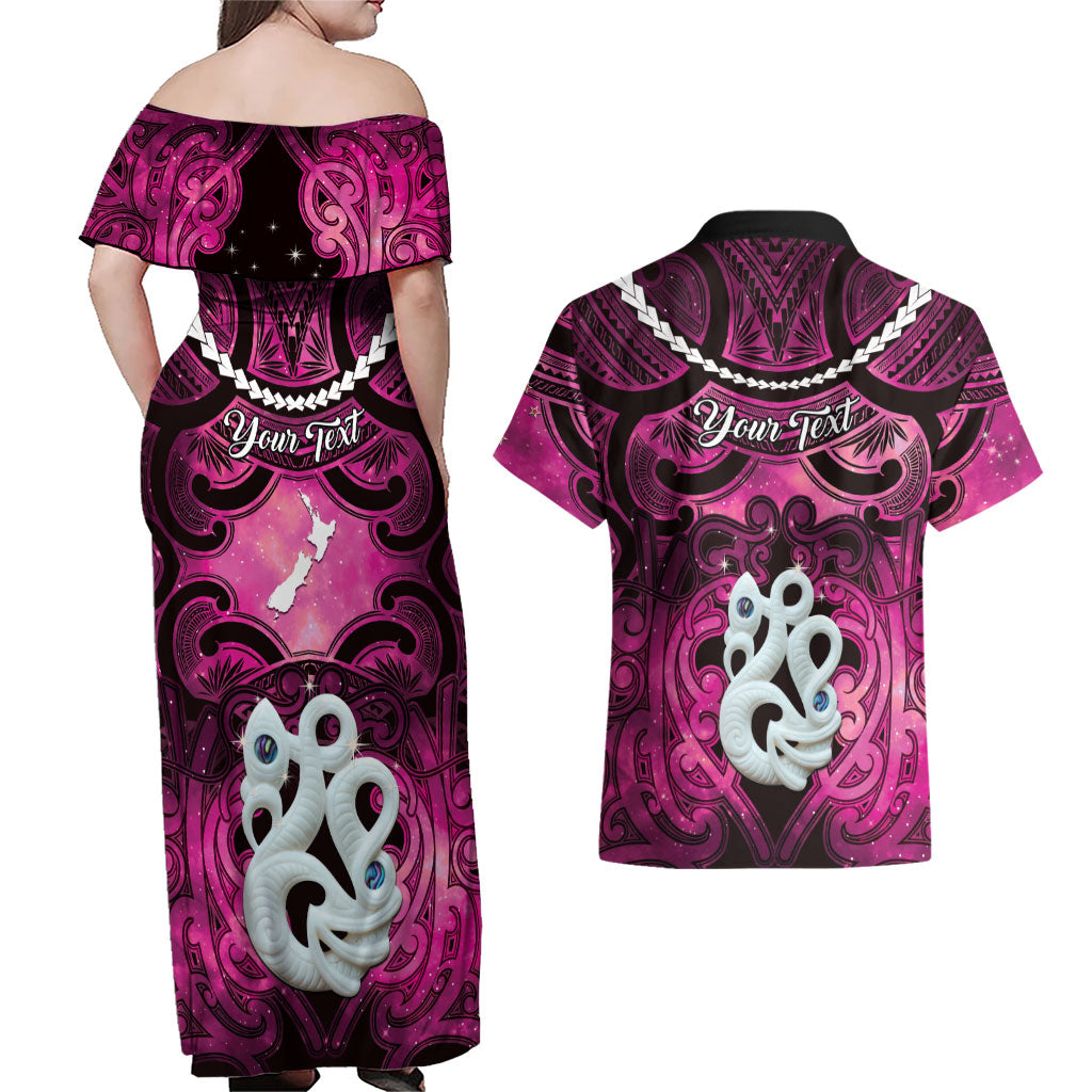 Personalised Maori Matariki Manaia Mawhero Couples Matching Off Shoulder Maxi Dress and Hawaiian Shirt Maori Kowhaiwhai Pattern Galaxy