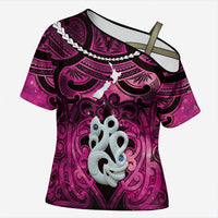 Personalised Maori Matariki Manaia Mawhero Cross Shoulder Shirt Maori Kowhaiwhai Pattern Galaxy LT01 Female Pink - Polynesian Pride