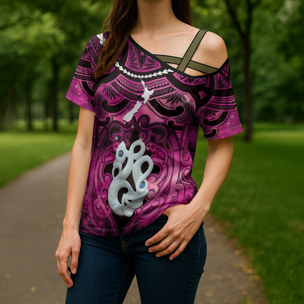 Personalised Maori Matariki Manaia Mawhero Cross Shoulder Shirt Maori Kowhaiwhai Pattern Galaxy LT01 - Polynesian Pride