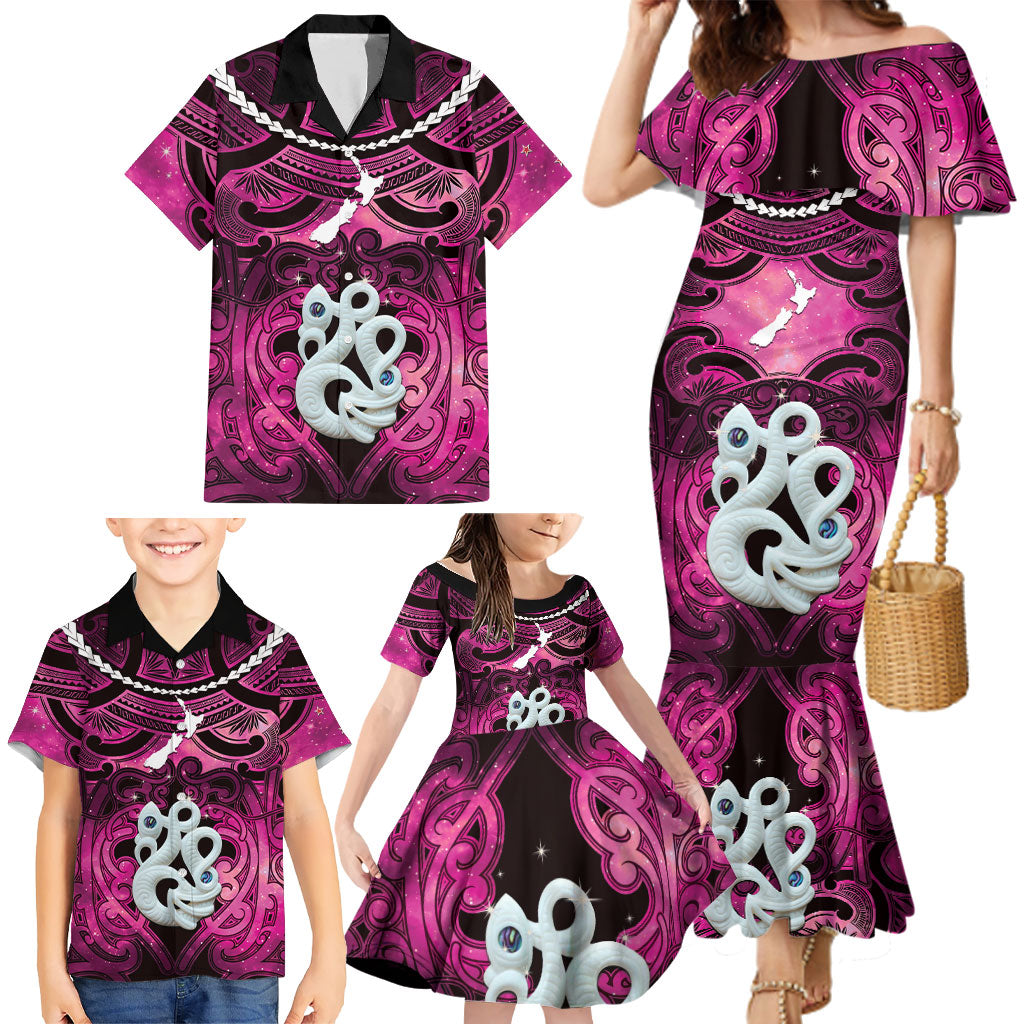 Personalised Maori Matariki Manaia Mawhero Family Matching Mermaid Dress and Hawaiian Shirt Maori Kowhaiwhai Pattern Galaxy LT01 - Polynesian Pride