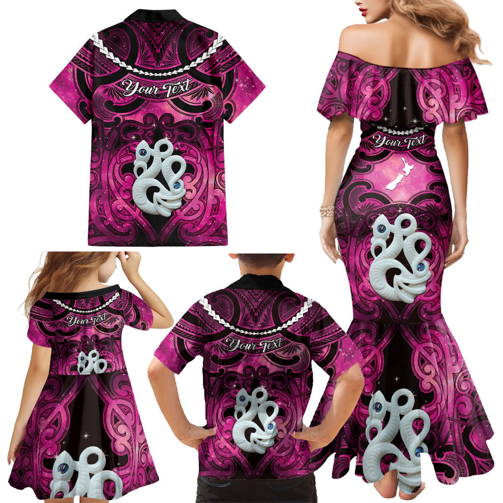 Personalised Maori Matariki Manaia Mawhero Family Matching Mermaid Dress and Hawaiian Shirt Maori Kowhaiwhai Pattern Galaxy