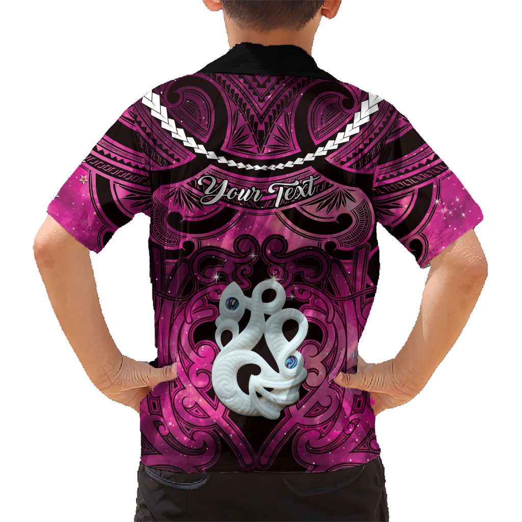 Personalised Maori Matariki Manaia Mawhero Family Matching Off Shoulder Short Dress and Hawaiian Shirt Maori Kowhaiwhai Pattern Galaxy