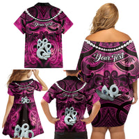 Personalised Maori Matariki Manaia Mawhero Family Matching Off Shoulder Short Dress and Hawaiian Shirt Maori Kowhaiwhai Pattern Galaxy