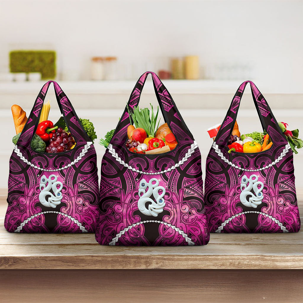 Maori Matariki Manaia Mawhero Grocery Bag Maori Kowhaiwhai Pattern Galaxy LT01 3-pack One Size Pink - Polynesian Pride