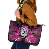 Maori Matariki Manaia Mawhero Leather Tote Bag Maori Kowhaiwhai Pattern Galaxy