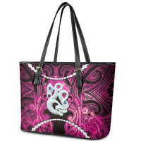 Maori Matariki Manaia Mawhero Leather Tote Bag Maori Kowhaiwhai Pattern Galaxy