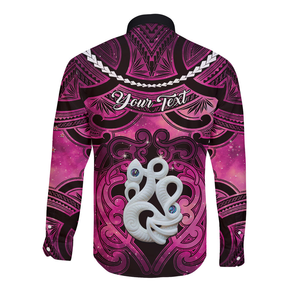 Personalised Maori Matariki Manaia Mawhero Long Sleeve Button Shirt Maori Kowhaiwhai Pattern Galaxy LT01 - Polynesian Pride